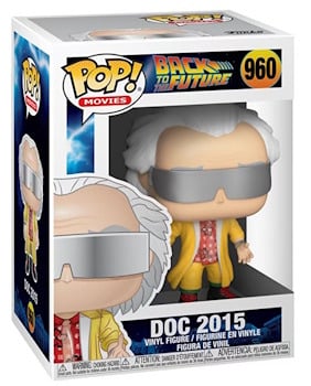 Back to the Future Funko Pop figure of Doc Brown, showcasing his distinctive hairstyle and scientific attire.  