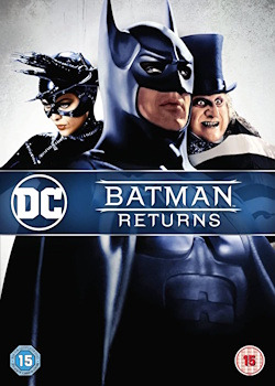 DVD cover of Batman Returns featuring Batman in a dark cityscape with the title prominently displayed.  