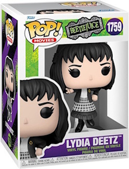 Pop vinyl figure of Lydia Deetz, featuring her signature dark attire and iconic hairstyle from the film "Beetlejuice."