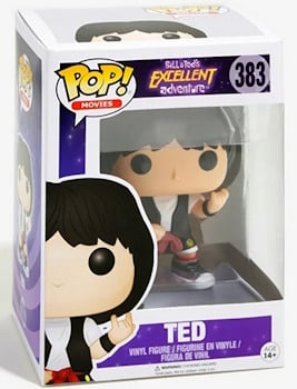 Collectible pop vinyl figure of Ted from Bill & Ted's Excellent Adventure highlighting his unique design and character details, placed on a simple background. 