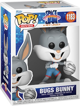 Pop vinyl figure of Bugs Bunny from Space Jam, featuring his iconic basketball attire and playful expression.  