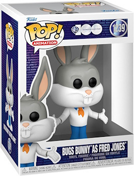 Funko Pop representation of Bugs Bunny styled as Fred Jones, showcasing his classic outfit with a white shirt and orange scarf.  