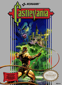 Image of the Castlevania NES game cover and box art, showcasing its retro design and iconic branding.  