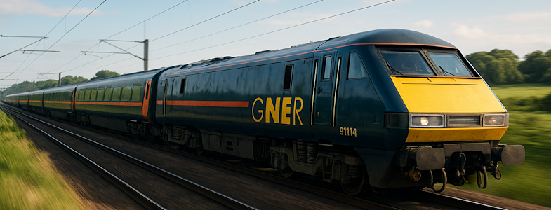 Image showing a GNER Class 91 train speeding through the countryside