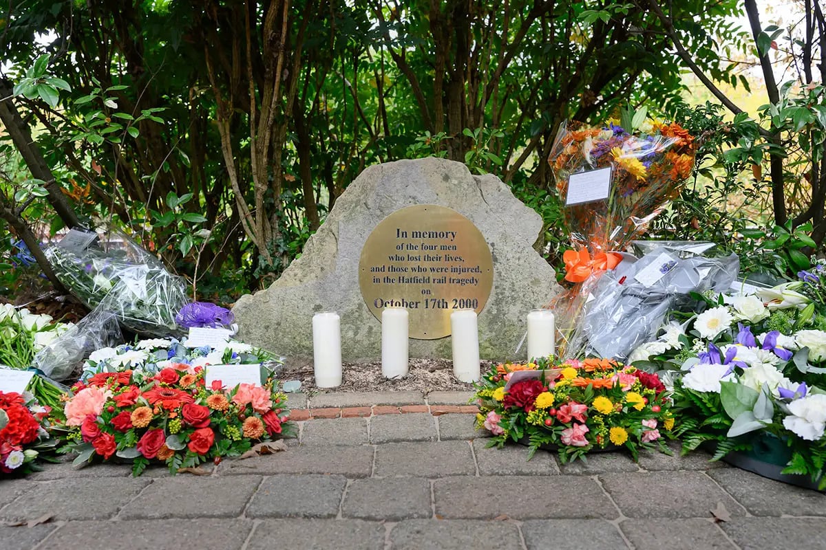 Image showing memorial of the Hatfield rail crash in 2000