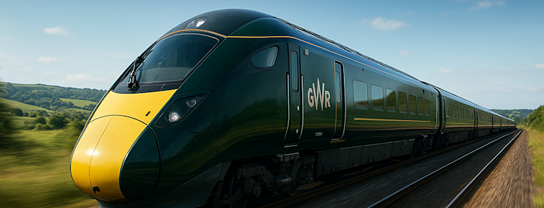 Image showing a Great Western Railway (GWR) train speeding through the countryside