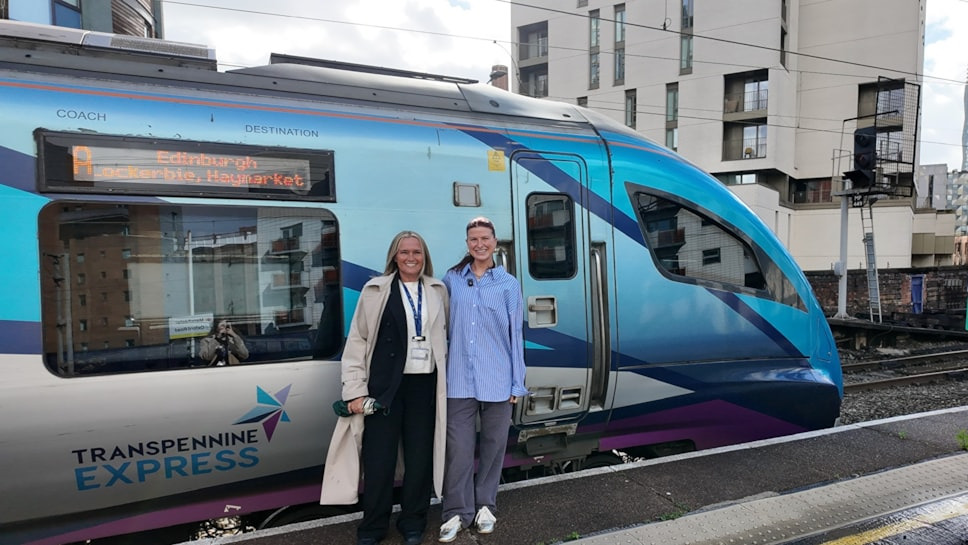 Image showing TransPennine Express train at station with representatives from ivee