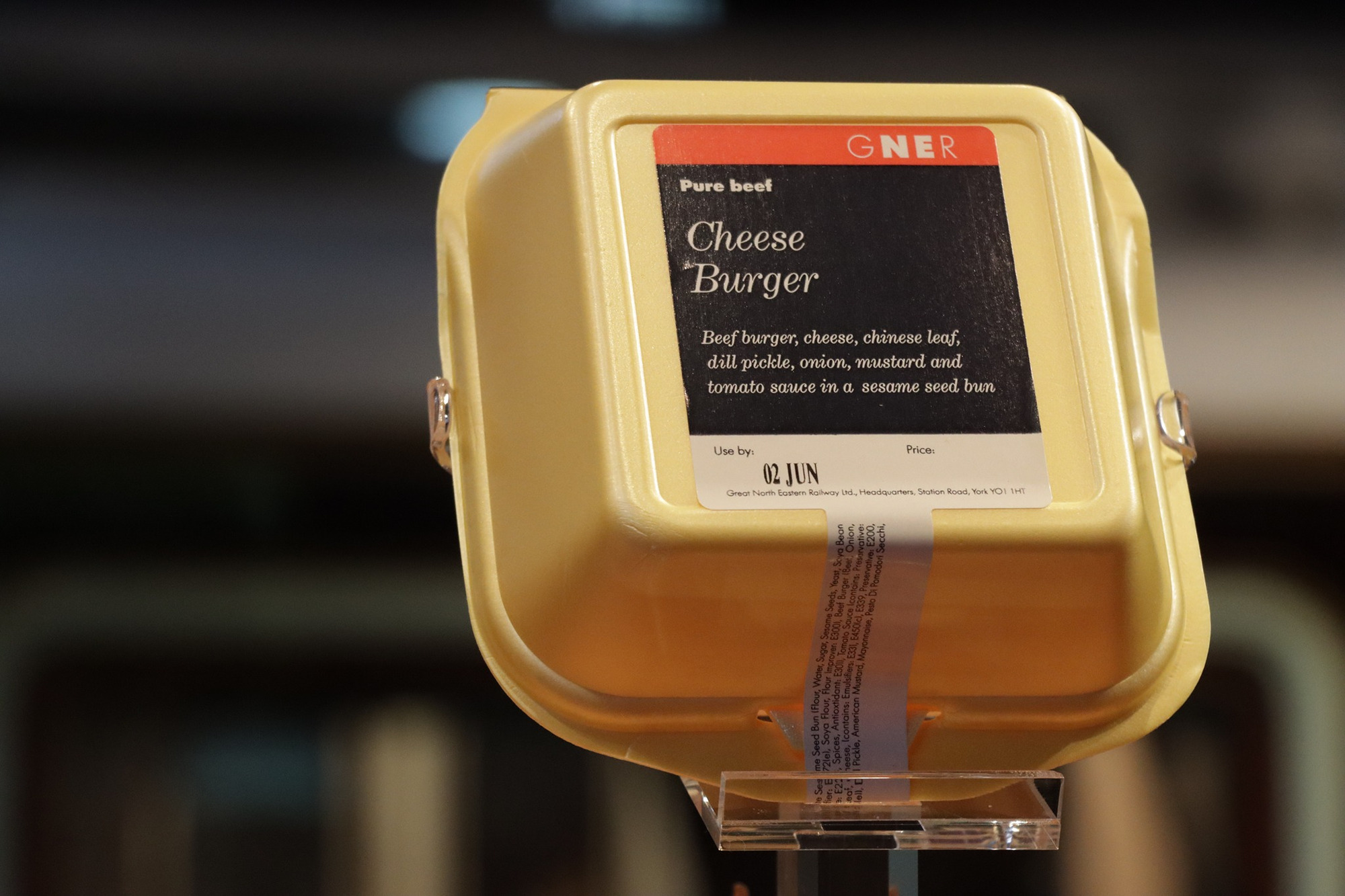 Image showing the packaging for the iconic GNER Cheeseburger on display at the National Railway Museum