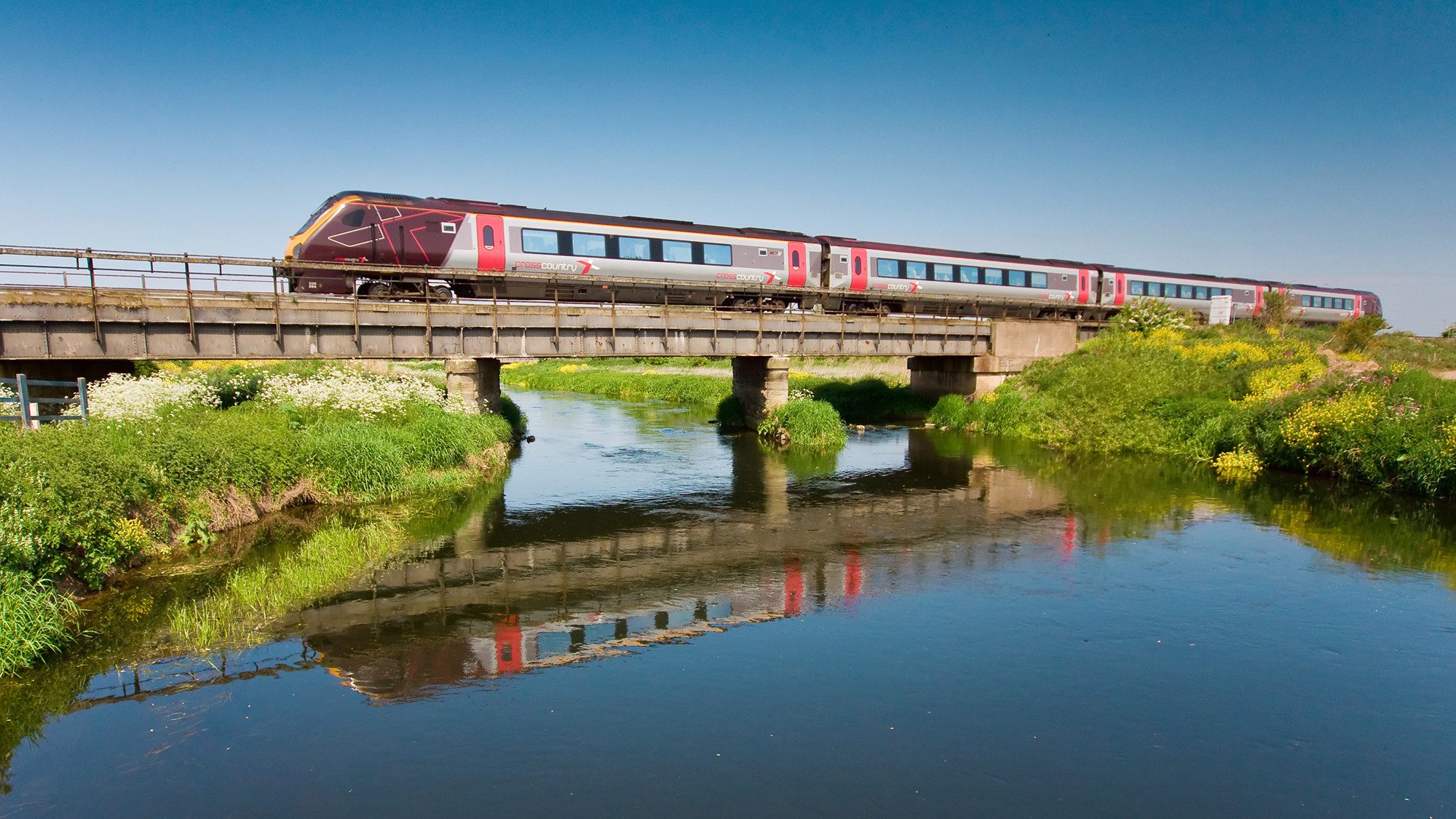 Image showing CrossCountry train crossing a bridge