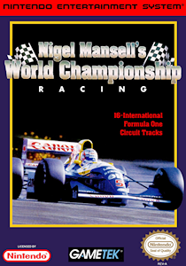 Cover art for the Nintendo Entertainment System game Nigel Mansell's World Championship Racing