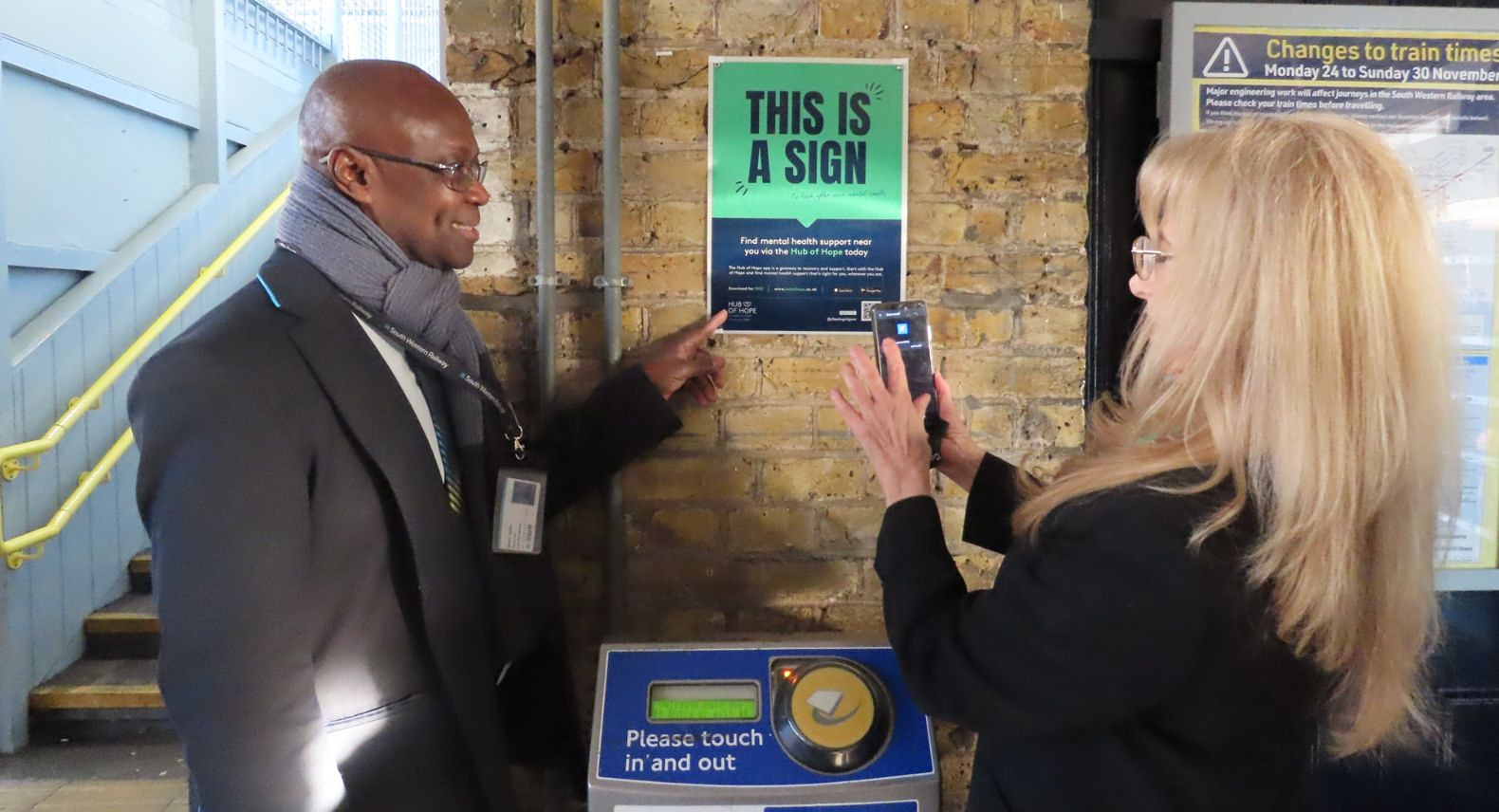 SWR and Network Rail Launch â€˜Hub of Hopeâ€™ Mental Health Support Signs at Mortlake