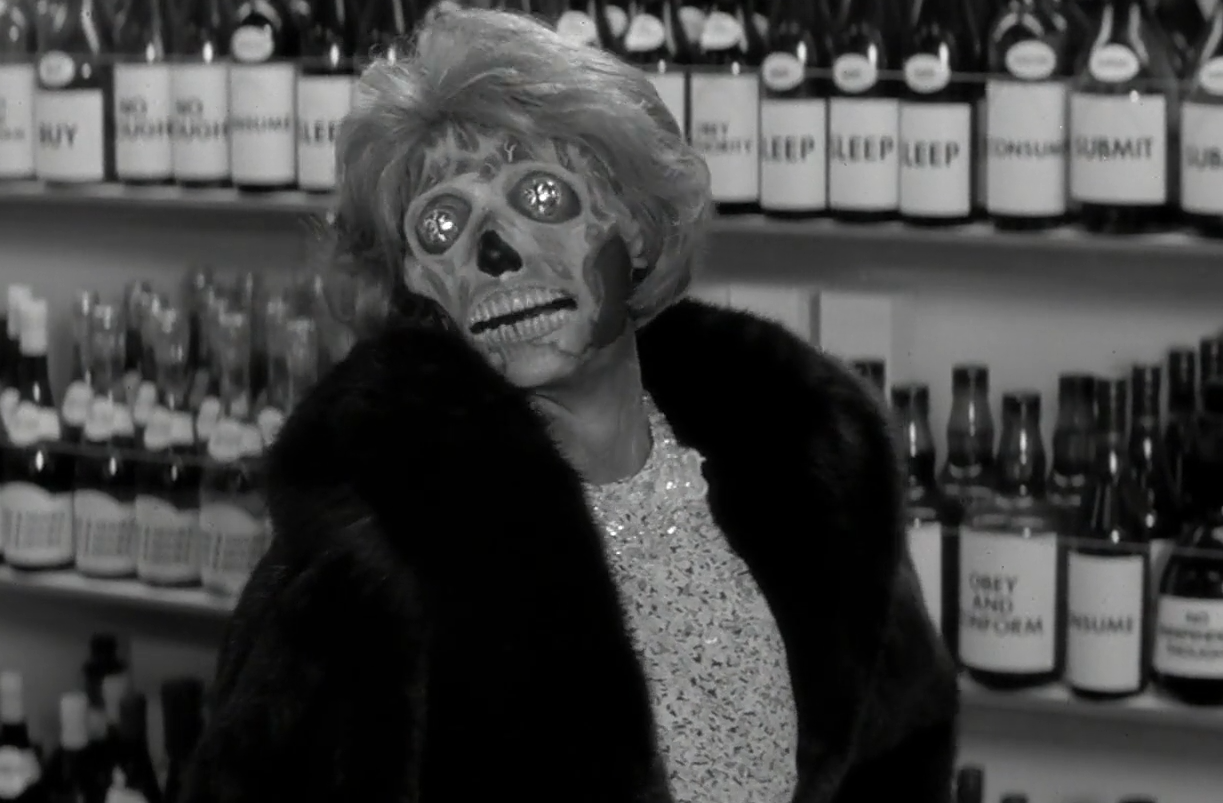 Woman in the store revealed as an alien when viewed through John Nadaâs sunglasses in They Live