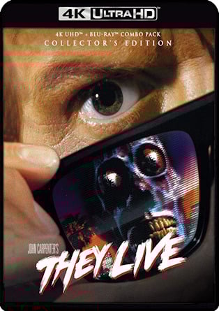 Blu-ray cover of They Live (1988) featuring John Nada holding sunglasses and alien imagery