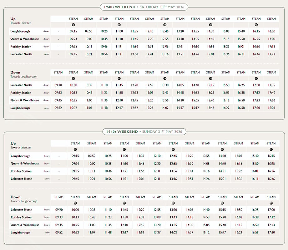 Great Central Railway 1940s Weekend Timetable