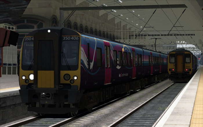 Image showing screenshot of the free Class 350 Transpennine repaint of the Class 450 EMU included with the London to Brighton Route Add-On DLC