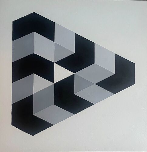 π³ Original Op Art Geometric Canvas Painting β 60x60cm β Optical Illusion Art