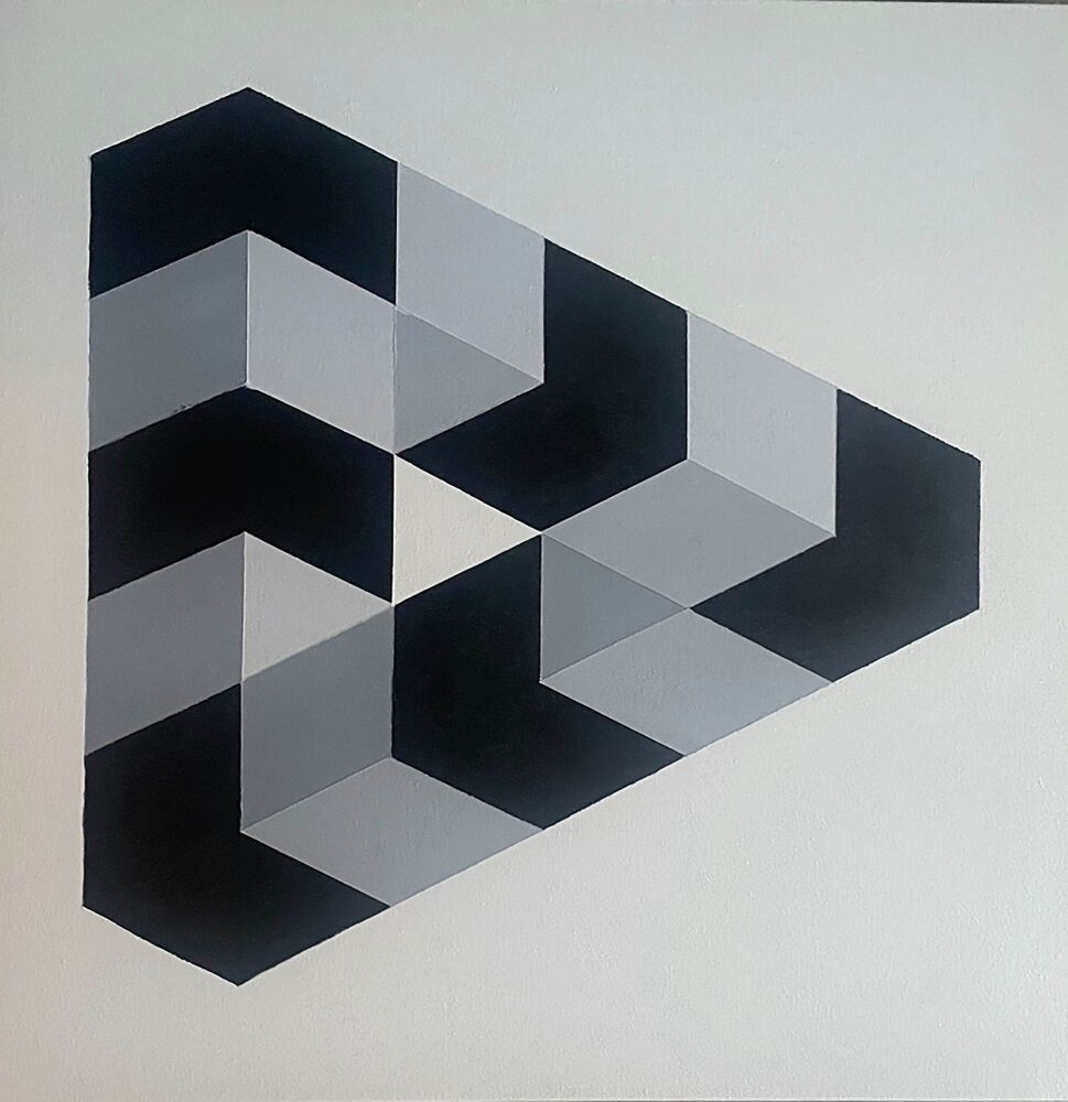 ðŸ”³ Original Op Art Geometric Canvas Painting – 60x60cm – Optical Illusion Art