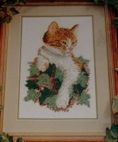 Ginger & White Cat on Ivy Covered Wall ~ Cross Stitch Chart