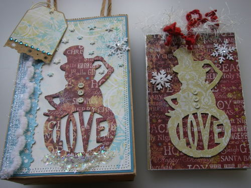 *Snowman love* OOAK Handmade Winter/Christmas Scrapbook Book in a Bag