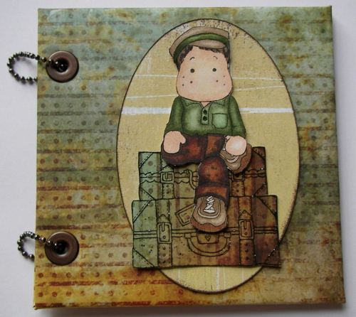 *boy on suitcase* OOAK Handmade Travel Brag Scrapbook Album