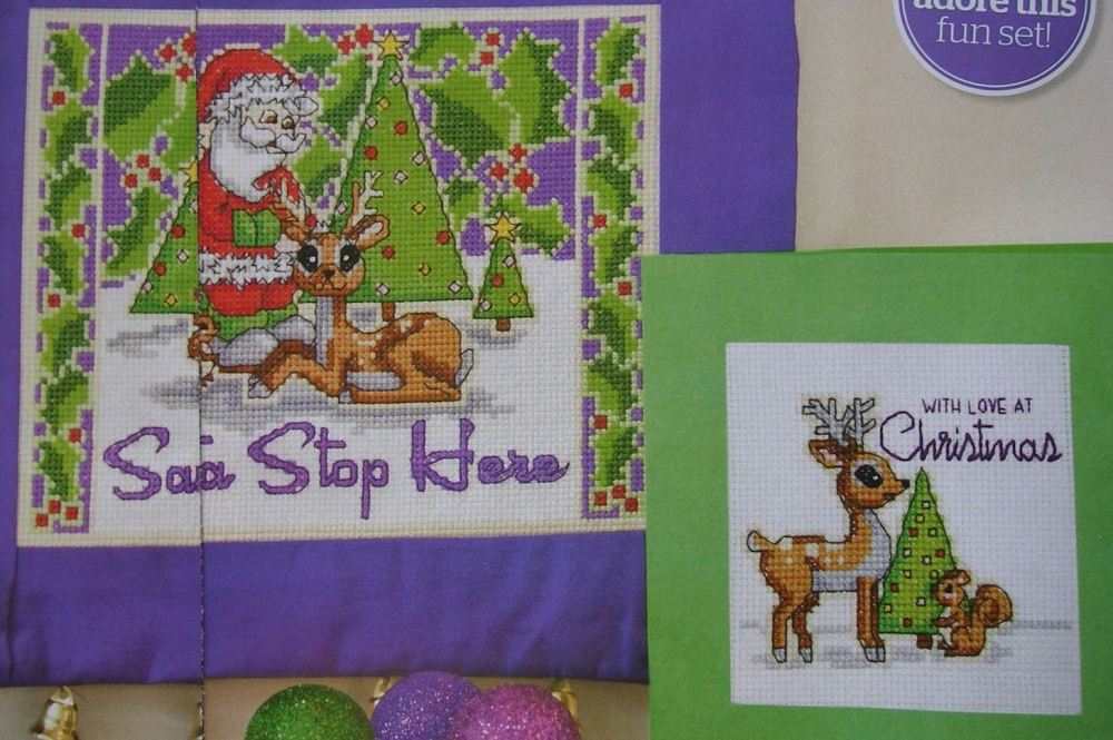 Santa Stop Here Sign & Christmas Card ~ Two Cross Stitch Charts