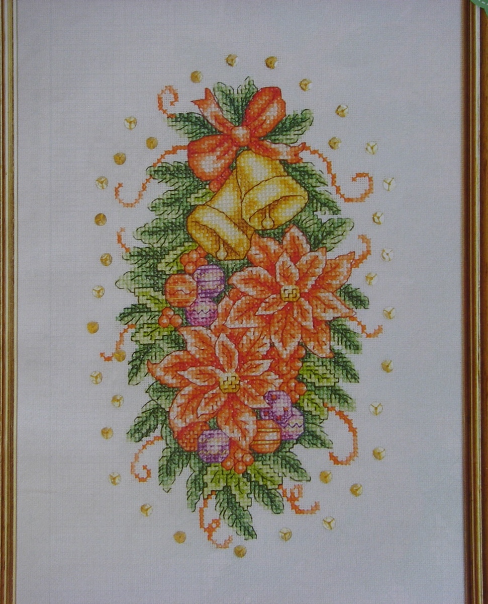 poinsettia flowers christmas bells baubles cross stitch charts pictures