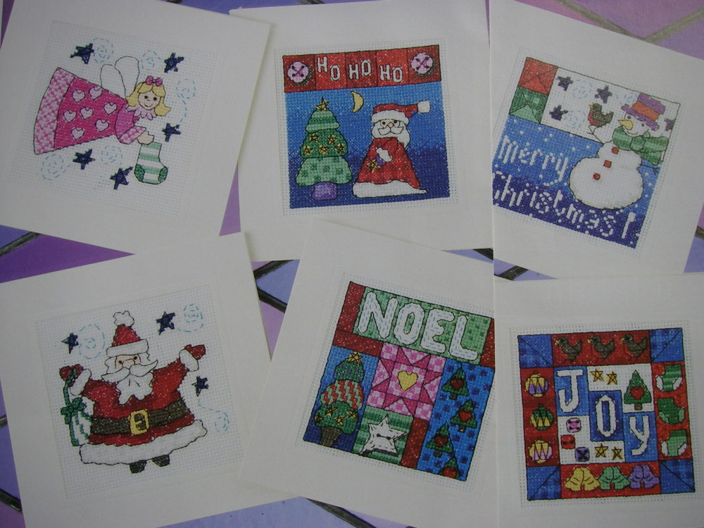 Six Folk Art Style Christmas Cards ~ Cross Stitch Charts