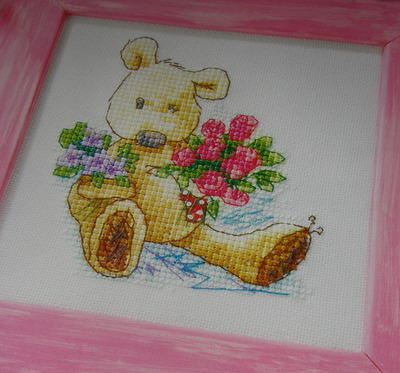 Newton's Law Bear with Flowers ~ Cross Stitch Chart
