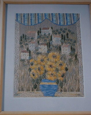 Sunflowers in Window Scene ~ Canvaswork Pattern