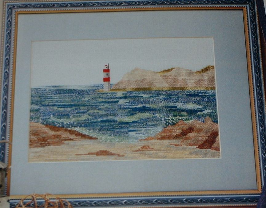 Rocky Beach Scene with Lighthouse ~ Cross Stitch Chart