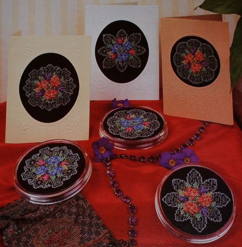 Cross Stitch Flower on a Blackwork Background ~ Embroidery Pattern