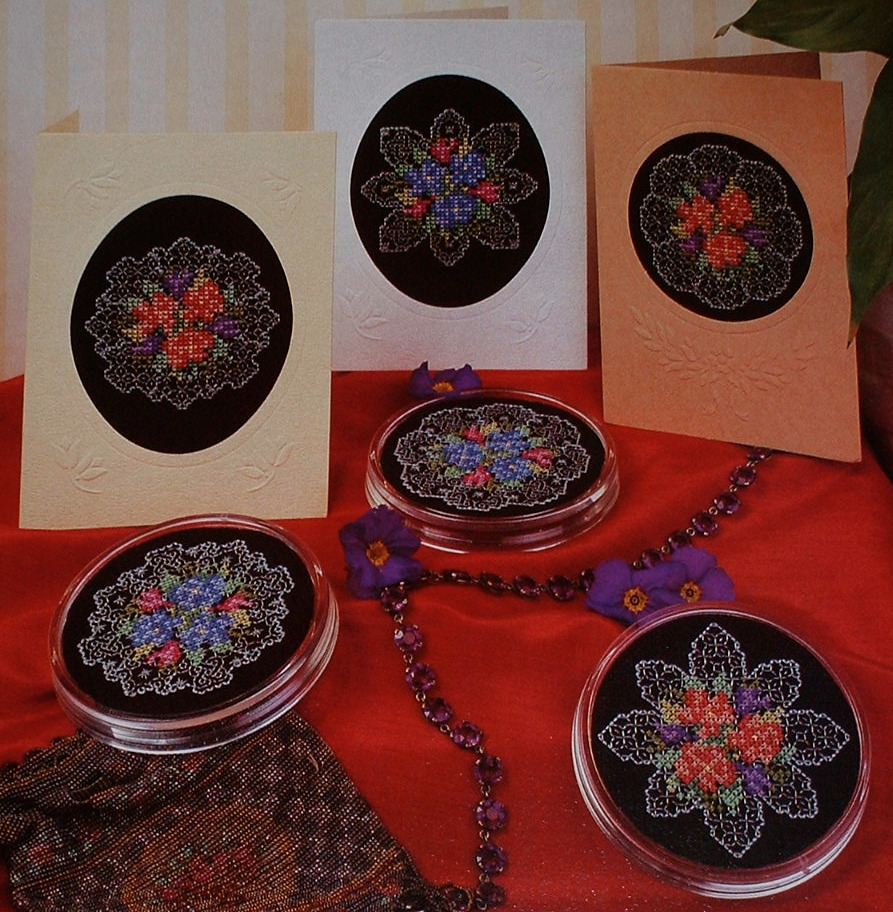 Cross Stitch Flower on a Blackwork Background ~ Embroidery Pattern