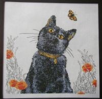 Black Cat Amongst the Poppies ~ Cross Stitch Chart