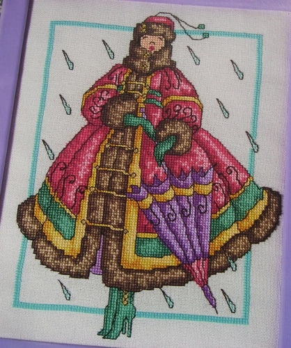 Auumn Fashion Lady in the Rain ~ Cross Stitch Chart