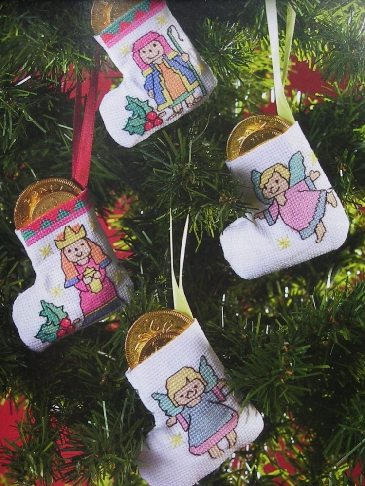 Four Mini Nativity Christmas Tree Stockings ~ Cross Stitch Charts