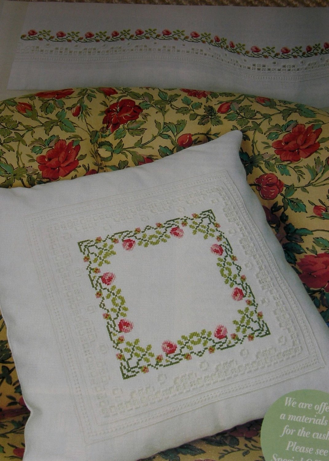 Roses Cushion & Curtains & Place Mats ~ Cross Stitch, Hardanger & Pulled Wo