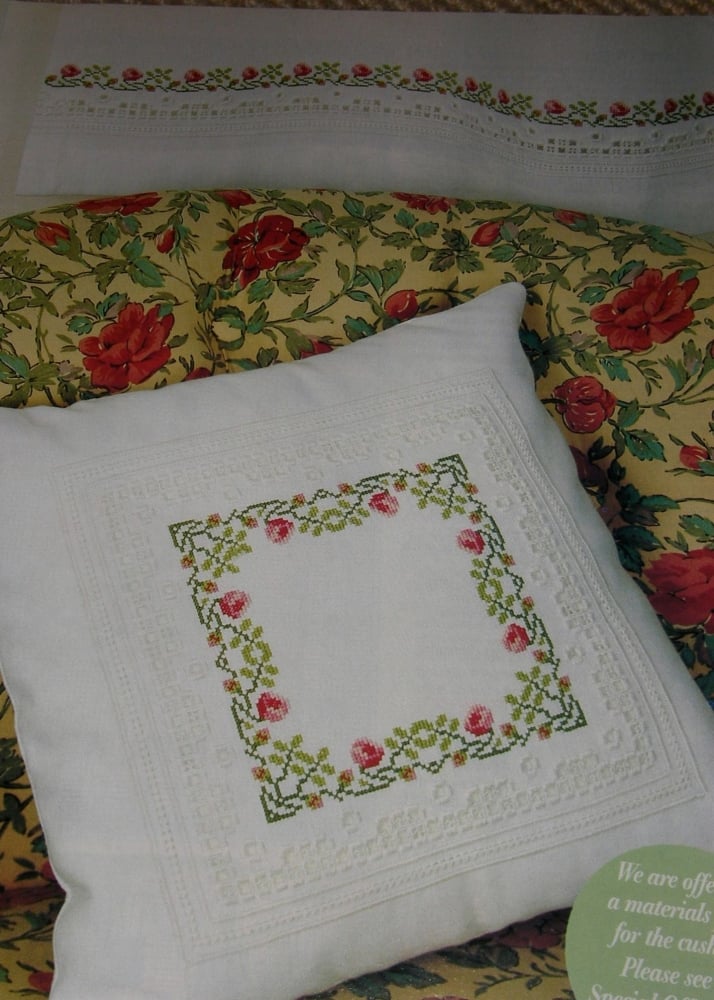 Roses Cushion & Curtains & Place Mats ~ Cross Stitch, Hardanger & Pulled Wo