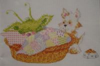 Little Green Monster in Dog Basket ~ Cross Stitch Chart