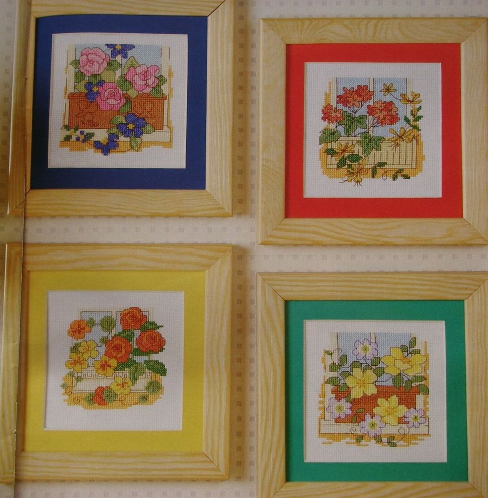Four Floral Window Boxes ~ Cross Stitch Charts