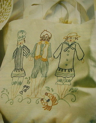 Three Victorian Bathers & Crab Beach Bag ~ Embroidery Pattern