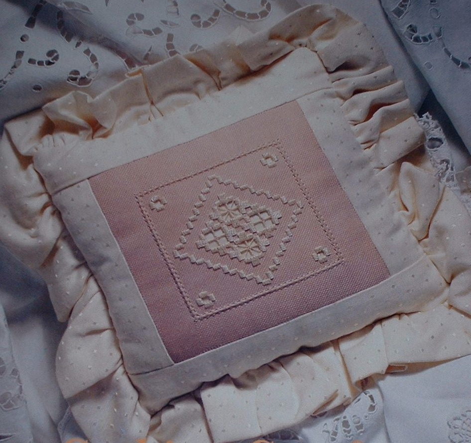 Hardanger Cushion with Ruffle Trim ~ Hardanger Embroidery Pattern