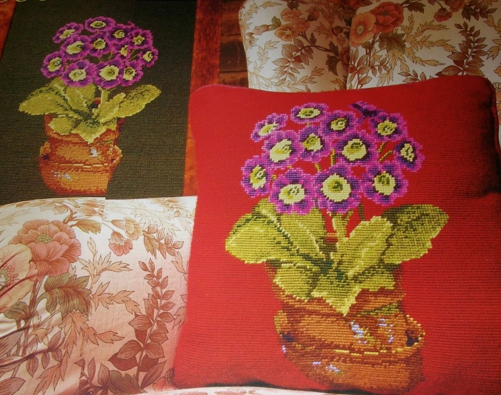 Ehrman Tapestries Pot of Auriculas ~ Needlepoint Chart