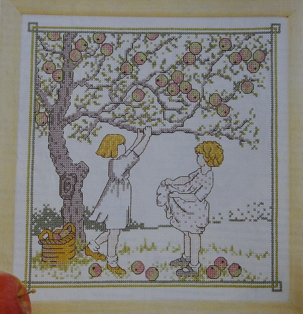 Girls Picking Apples ~ Cross Stitch Chart