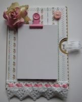 *pink rose* OOAK Handmade Paper Bag Fridge Magnet Notepad