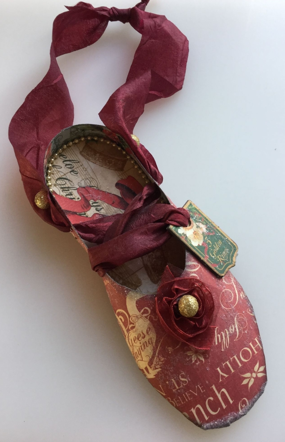 5 Golden Rings ~ Handmade Paper Ballet Slipper 