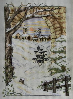 Snowy Village Scene with Sheep ~ Cross Stitch Chart