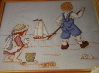 Children Playing on a Beach ~ Nostalgic Cross Stitch Chart