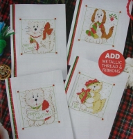 Cats & Dogs In the Snow Christmas Cards ~ Four Cross Stitch Charts