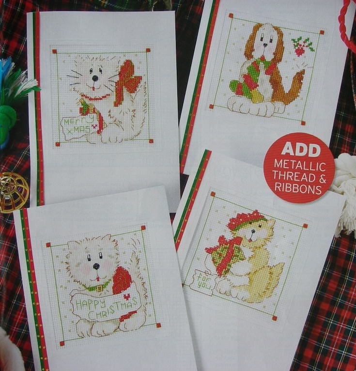 Cats & Dogs In the Snow Christmas Cards ~ Four Cross Stitch Charts
