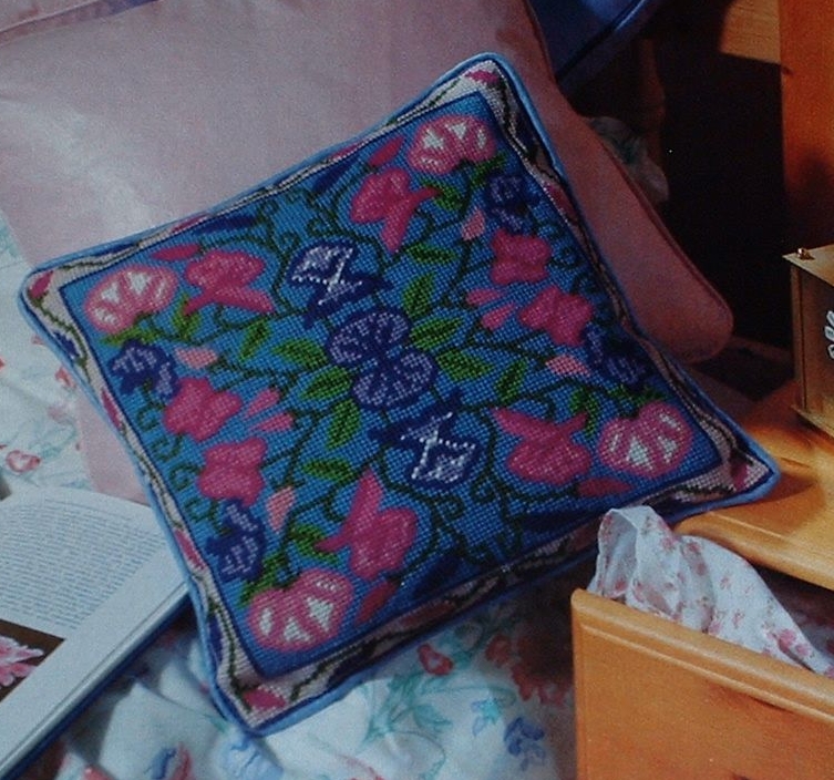 Sweet Pea Floral Cushion ~ Needlepoint Cushion